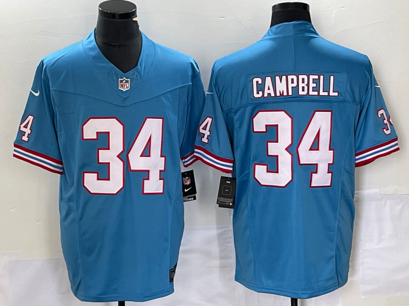 Men's Tennessee Titans #34 Earl Campbell Light Blue 2023 F.U.S.E. Vapor Limited Throwback Stitched Football Jersey